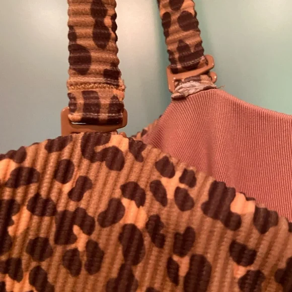 Aerie Brown Leopard Print One Piece Swimsuit with Midriff Cutout - Picture 8 of 10